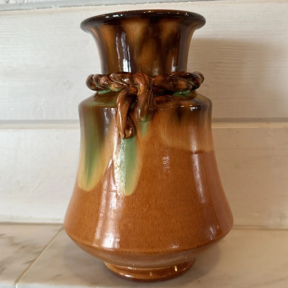 Manuel Garcia Arroyo Signed Pottery Brown & Green Glazed Ceramic Vase